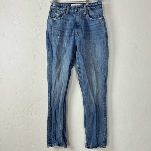 Abercrombie & Fitch Denim - Abercrombie & Fitch Jeans Denim High Rise Mom Medium Wash Blue Solid Cotton Knit